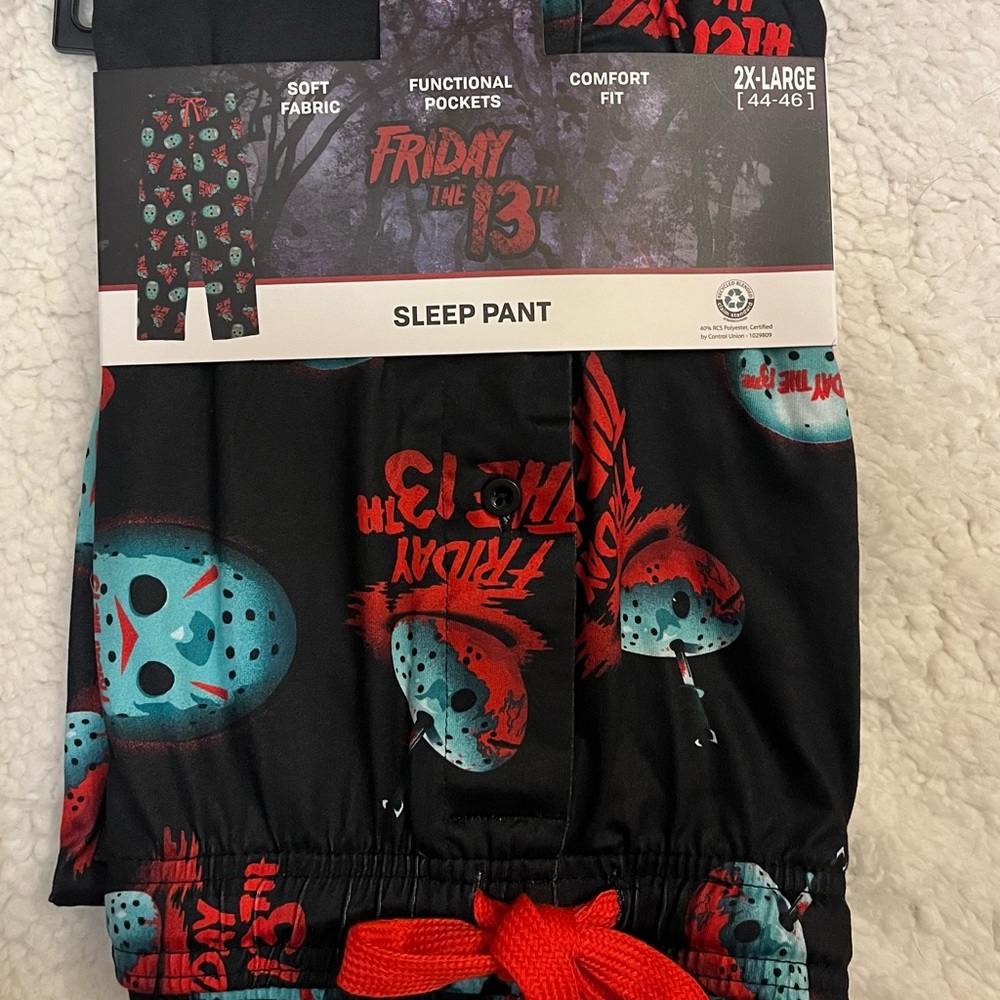 Friday the 13th Mens Pajamas , sleep pants - Black and Red XXL